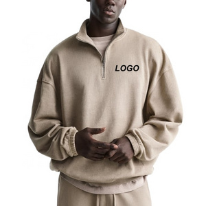 OEM Custom Drop Shoulder Heavyweight Blank Unisex Cotton Oversized Pullover 1/4 Quarter Half Zip Sweatshirt Jumper for Men