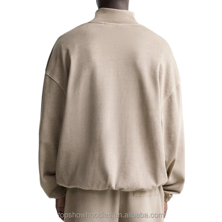 OEM Custom Drop Shoulder Heavyweight Blank Unisex Cotton Oversized Pullover 1/4 Quarter Half Zip Sweatshirt Jumper for Men