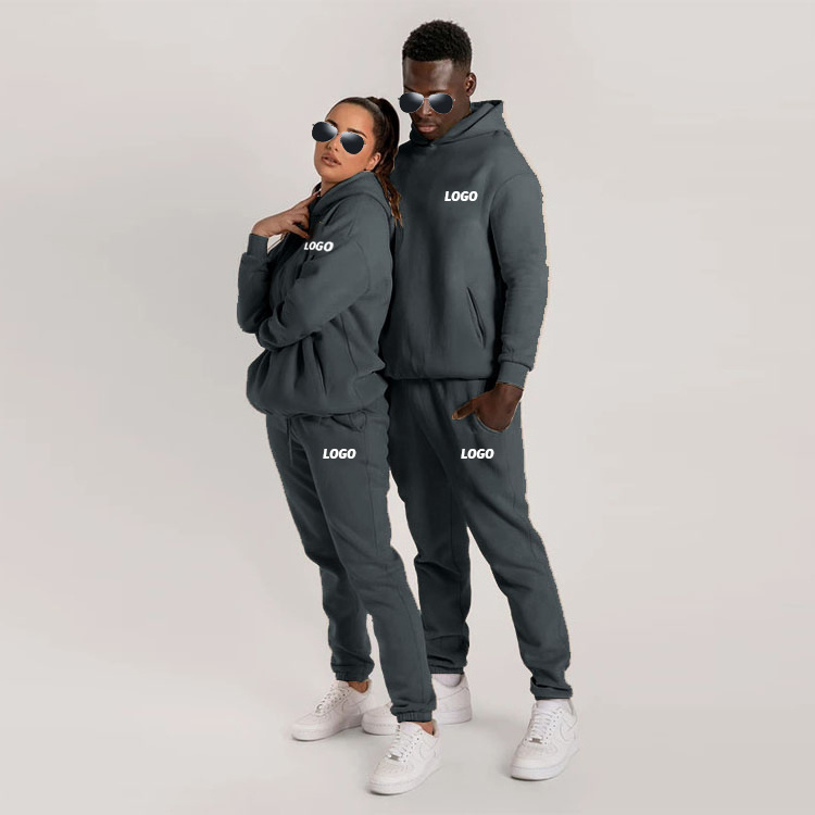 Wholesale Custom Logo Long Sleeve Hoodies Cotton Tracksuit Joggers Pants Two Piece Set Unisex Sets Customized Sweatsuit