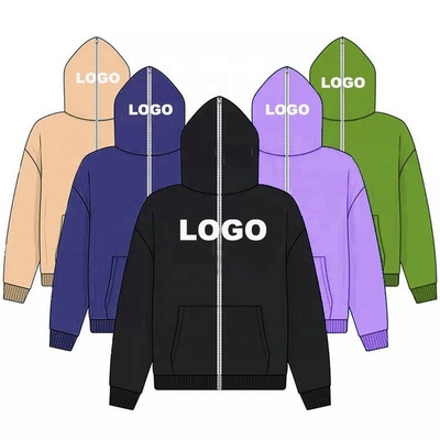 OEM Plain French Terry 100% Cotton Streetwear Blank Oversized Heavyweight Custom Full Face Zip Up Hoodie Men