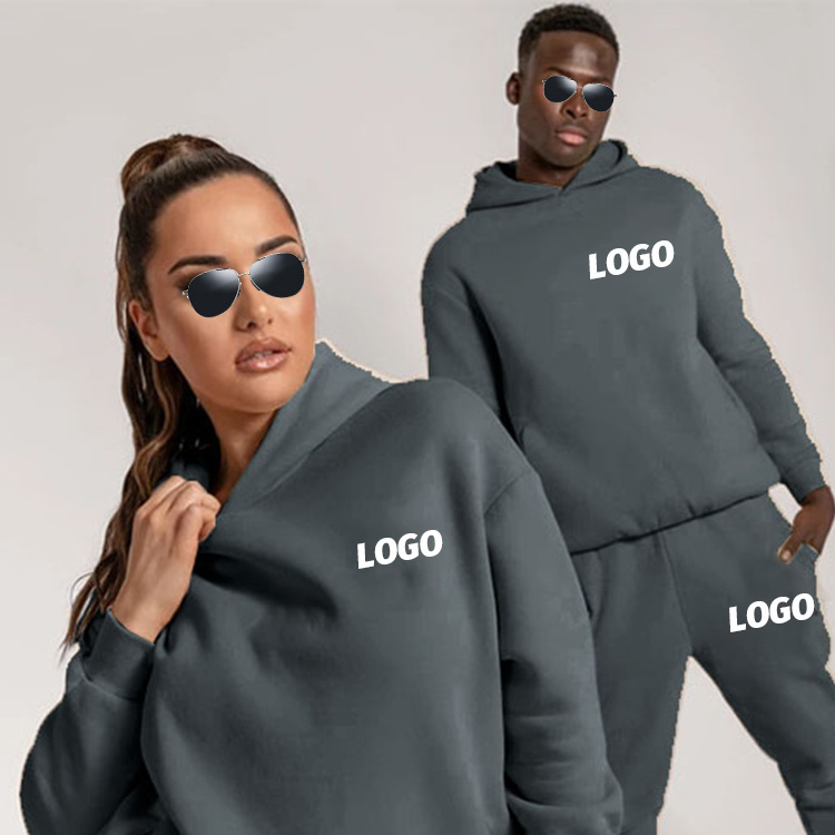 Wholesale Custom Logo Long Sleeve Hoodies Cotton Tracksuit Joggers Pants Two Piece Set Unisex Sets Customized Sweatsuit