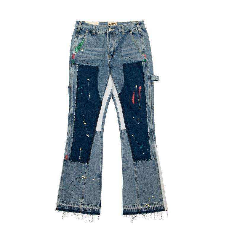 Custom Streetwear Baggy Selvedge Denim Pants Graffiti Painting Vintage Custom stacked jeans Men Flared Pants jeans for men