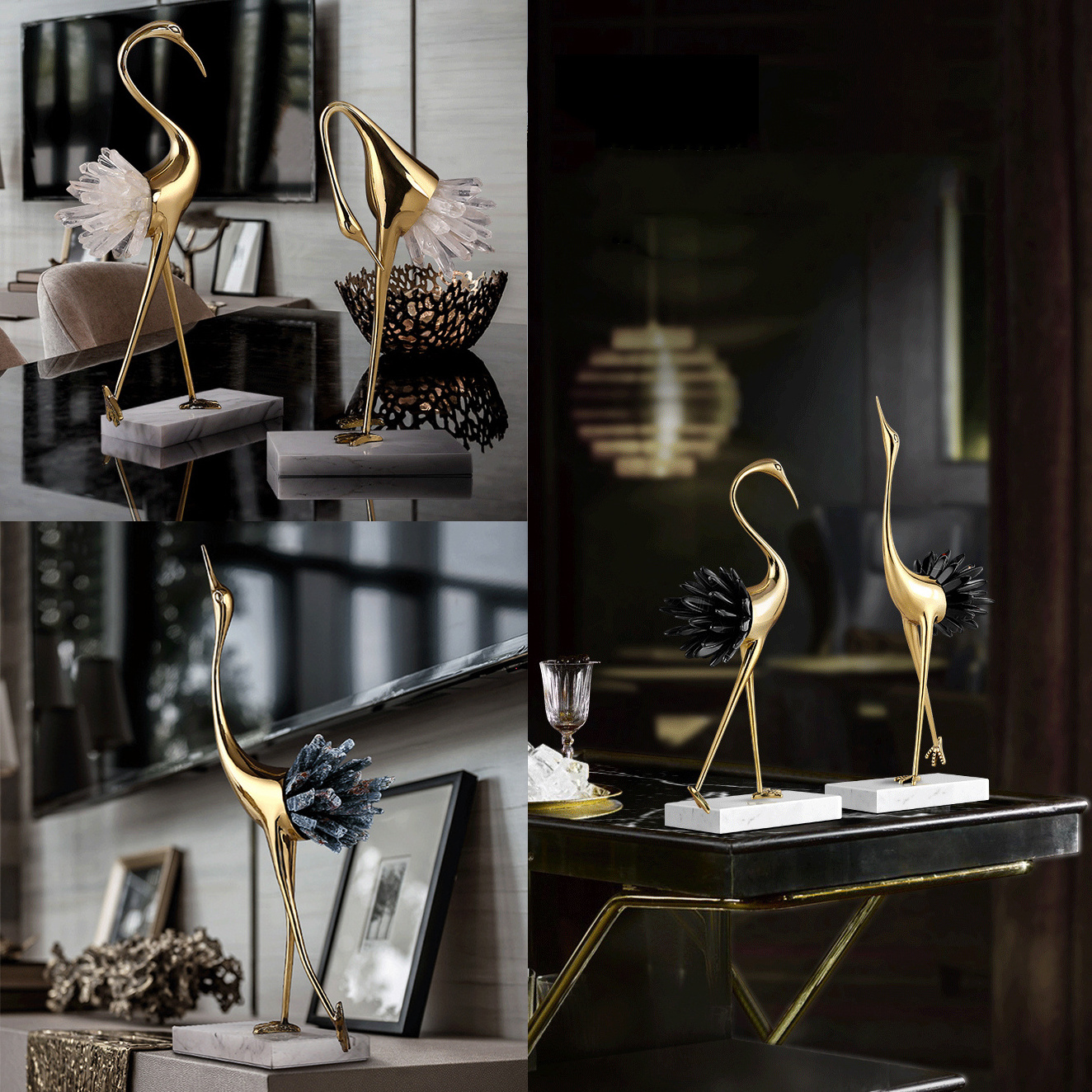 Light Luxury Accessories Crane Furnishings Living Room Study Brass Home Decor