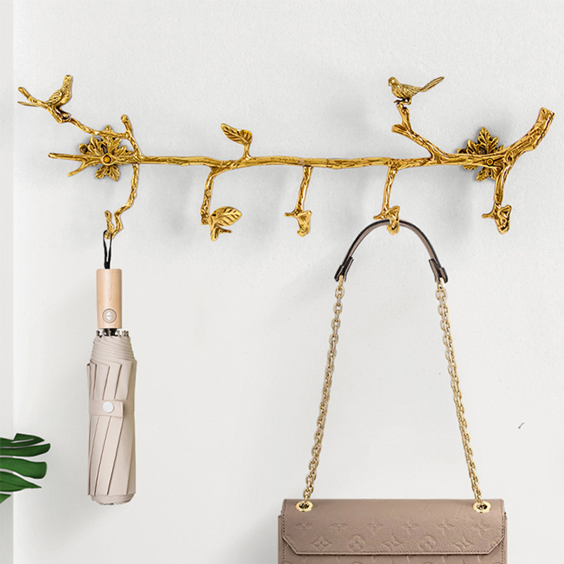 Household Entry Foyer Brass Hook Hanger Wall Hanging Luxury Wardrobe Tree Shaped Coat Hat Hooks