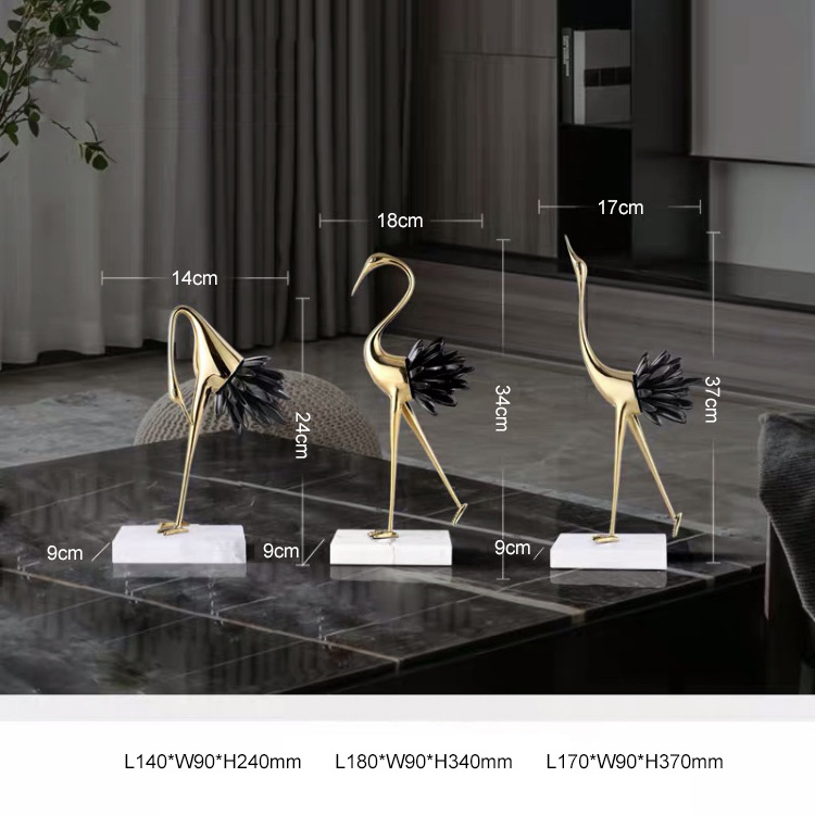 Light Luxury Accessories Crane Furnishings Living Room Study Brass Home Decor