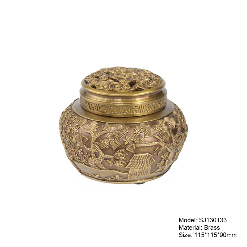 Chinese Antique Brass Cover Home Sandalwood Aromatherapy Furnace Incense Burner Decorative