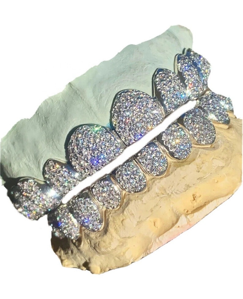 Silver Bling Grillz Mold Kit De Dent Moissanite Diamond Iced out Gold Plated Grills Teeth Grillz Custom Moissanite Grill