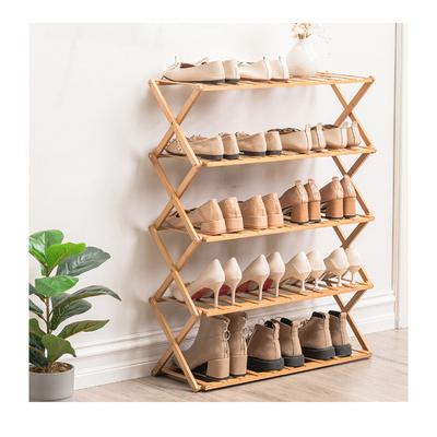 Customized Portable No Assembly Foldable Modern Storage Organizer Living Room Wooden Bamboo Panel Shoe Racks For Home