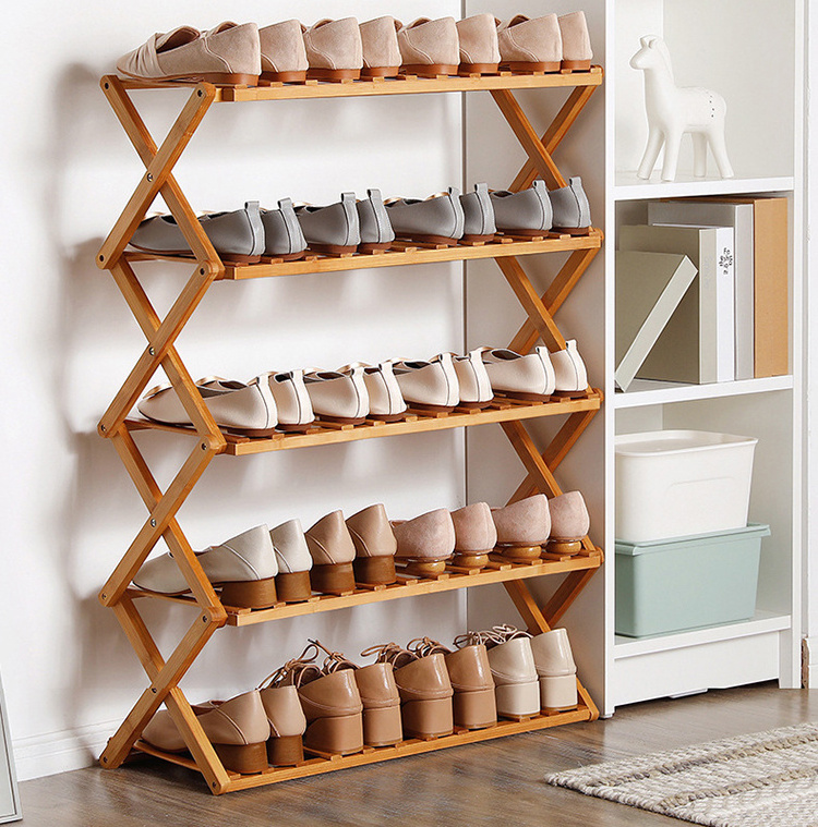 Customized Portable No Assembly Foldable Modern Storage Organizer Living Room Wooden Bamboo Panel Shoe Racks For Home