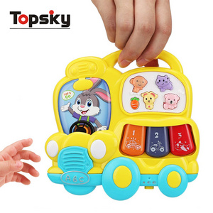 Educational School Musical Mini Bus Toys Kids Electronic Organ Piano Keyboards Sounds Baby Music Toys with Lights Animal Plastic