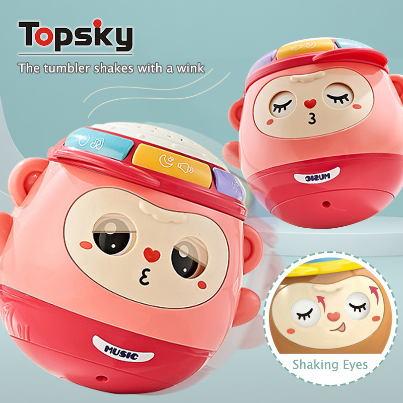 Cartoon Blinking Monkey Tumbler Toys Baby Hand Drum Educational Plastic Cute Cartoon Wink Monkey Projection Electronic Toys