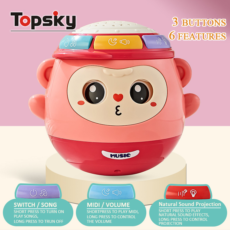 Cartoon Blinking Monkey Tumbler Toys Baby Hand Drum Educational Plastic Cute Cartoon Wink Monkey Projection Electronic Toys