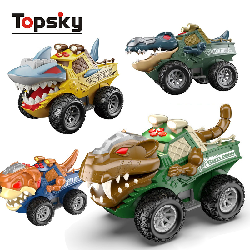 High Quality Inertial Car Friction Animal Monster Truck Toys Electronic Diecast Truck Vehicle Toys with Sounds Lights for Kids