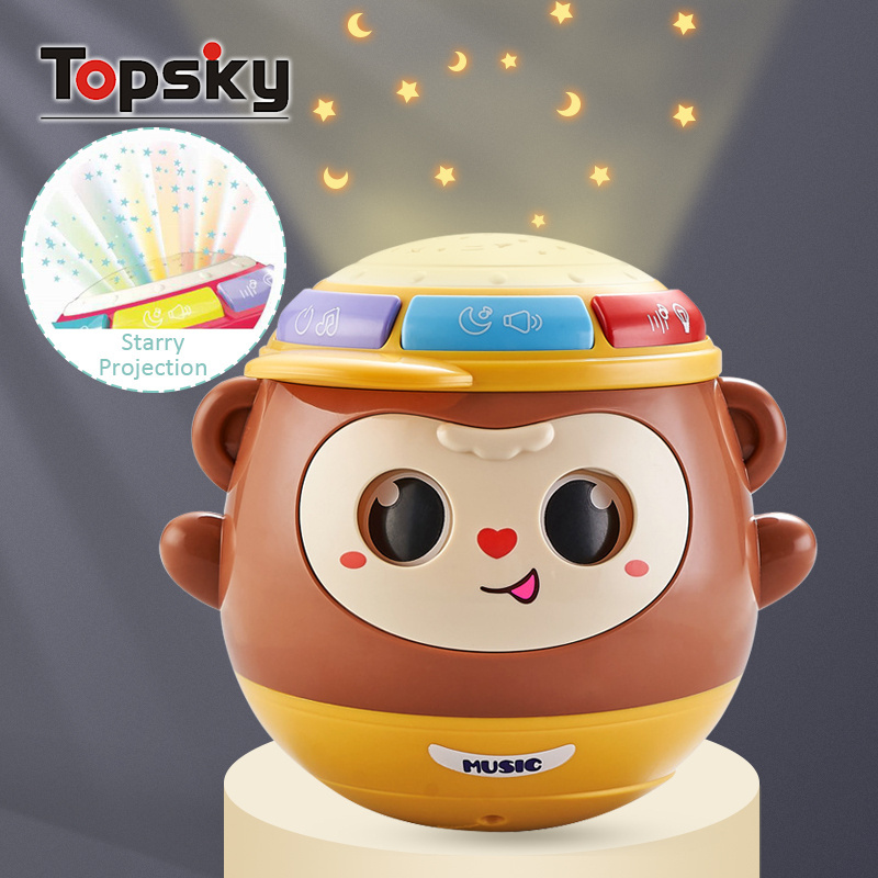 Cartoon Blinking Monkey Tumbler Toys Baby Hand Drum Educational Plastic Cute Cartoon Wink Monkey Projection Electronic Toys