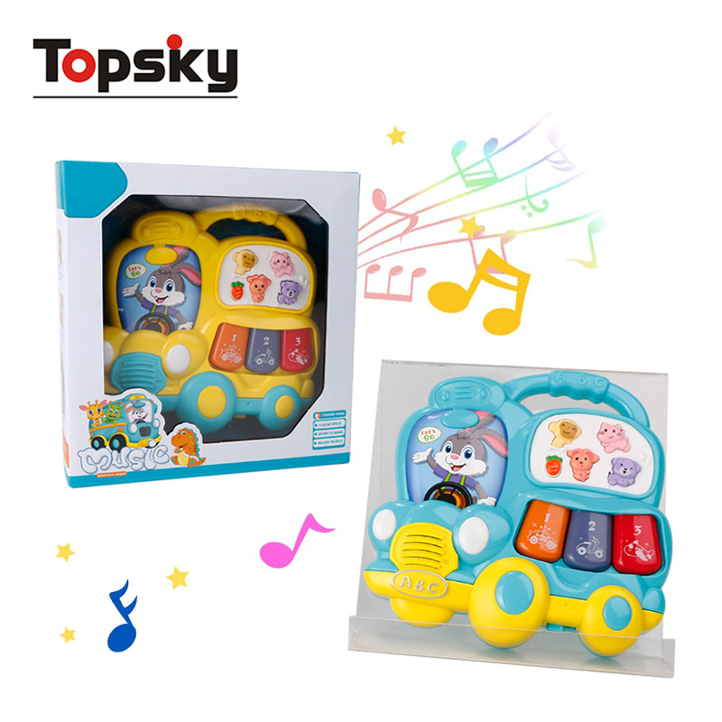 Educational School Musical Mini Bus Toys Kids Electronic Organ Piano Keyboards Sounds Baby Music Toys with Lights Animal Plastic