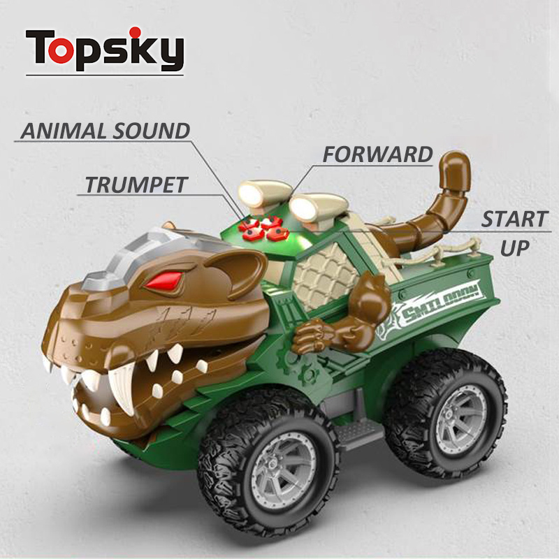 High Quality Inertial Car Friction Animal Monster Truck Toys Electronic Diecast Truck Vehicle Toys with Sounds Lights for Kids