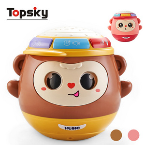 Cartoon Blinking Monkey Tumbler Toys Baby Hand Drum Educational Plastic Cute Cartoon Wink Monkey Projection Electronic Toys