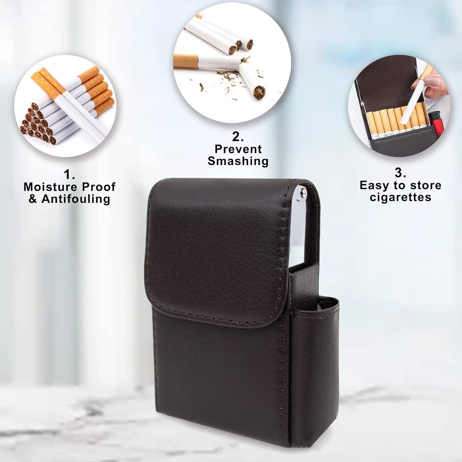 PU Leather Cigarette Box Anti Scratch Protective Storage Case with Lighter Holder