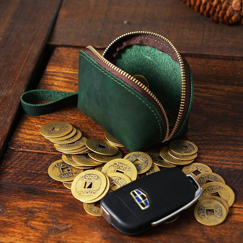 Genuine Leather Shell Coin Purse Woman Men Crazy Horse Leather Wallet Coin Holder Zipper Coin Bag Mini Purse Bag