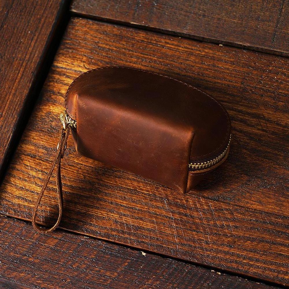 Genuine Leather Shell Coin Purse Woman Men Crazy Horse Leather Wallet Coin Holder Zipper Coin Bag Mini Purse Bag