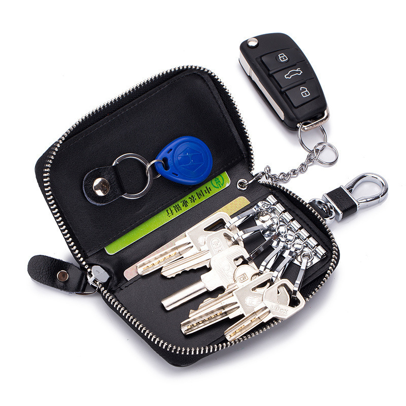 Multifunctional Men Leather Zip Around 6 Hook Key Case Car Key Holder Wallet with 2 Card Slot New Promotional Gift