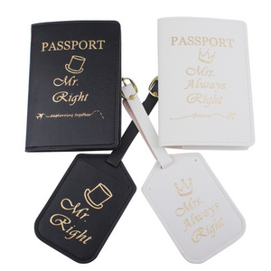 Mr and Mrs Right Passport Cover Set For Couple Travel Wallet Passport Holder With Luggage Tags