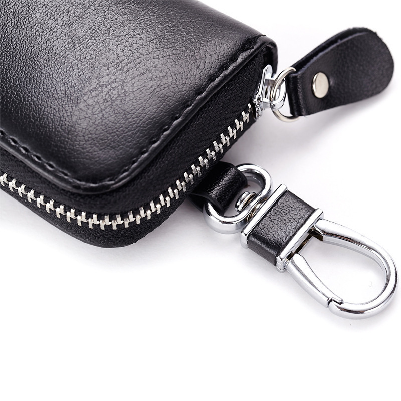 Multifunctional Men Leather Zip Around 6 Hook Key Case Car Key Holder Wallet with 2 Card Slot New Promotional Gift