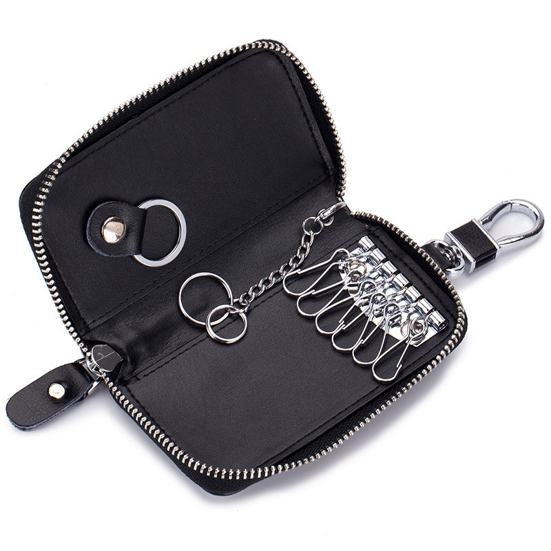 Multifunctional Men Leather Zip Around 6 Hook Key Case Car Key Holder Wallet with 2 Card Slot New Promotional Gift