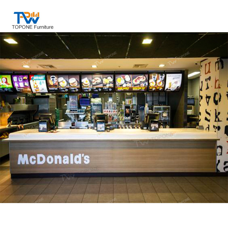 Modern Acrylic solid surface wood fast food restaurant bar counter