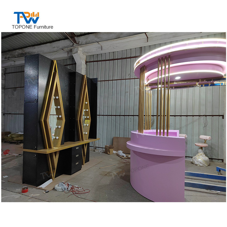 Beauty Salon Reception Desk Pink Cashier Counter Simple Modern Clothing Store round Beauty Salon Bar  Reception Desk