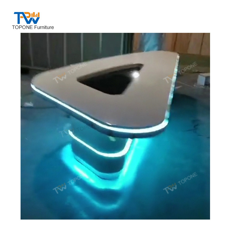 Customized TV Station live streaming studio table broadcast news console desk with LED lights