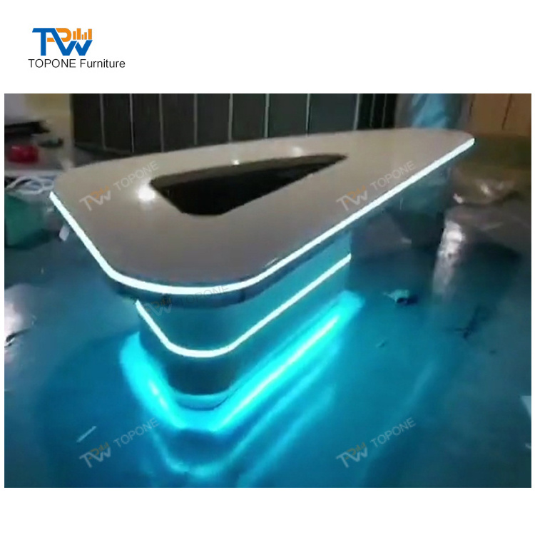 Customized TV Station live streaming studio table broadcast news console desk with LED lights