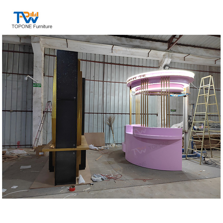 Beauty Salon Reception Desk Pink Cashier Counter Simple Modern Clothing Store round Beauty Salon Bar  Reception Desk