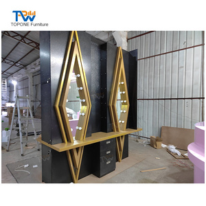 Gold table design Hair Salon Mirror Station Beauty Salon Counter with Professional Nail Table