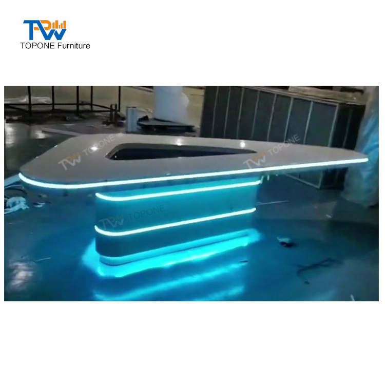 Customized TV Station live streaming studio table broadcast news console desk with LED lights