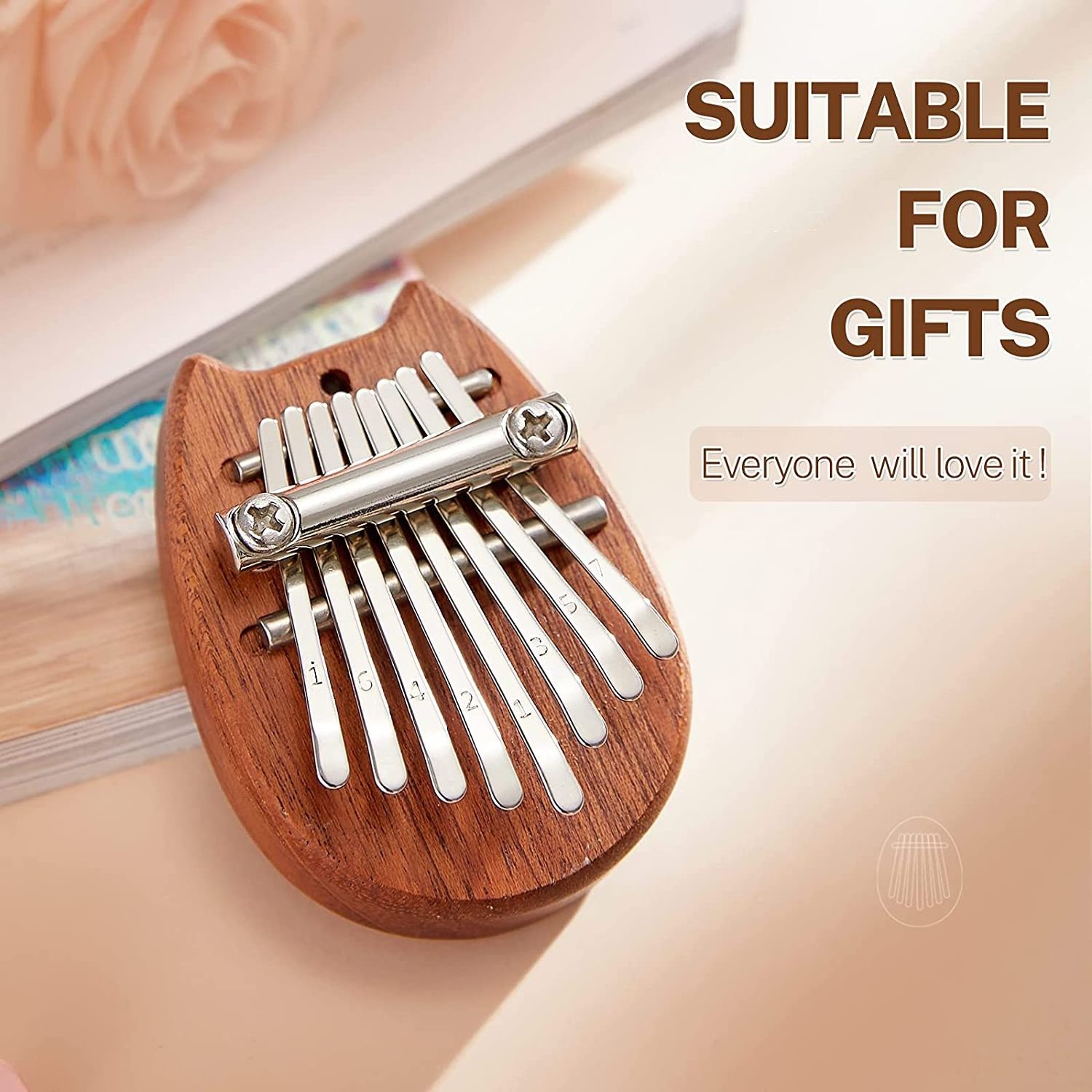 Portable Marimba Musical Thumb Piano with Lanyard Solid Wood 8 Keys Finger Piano Mini Kalimba Thumb Piano