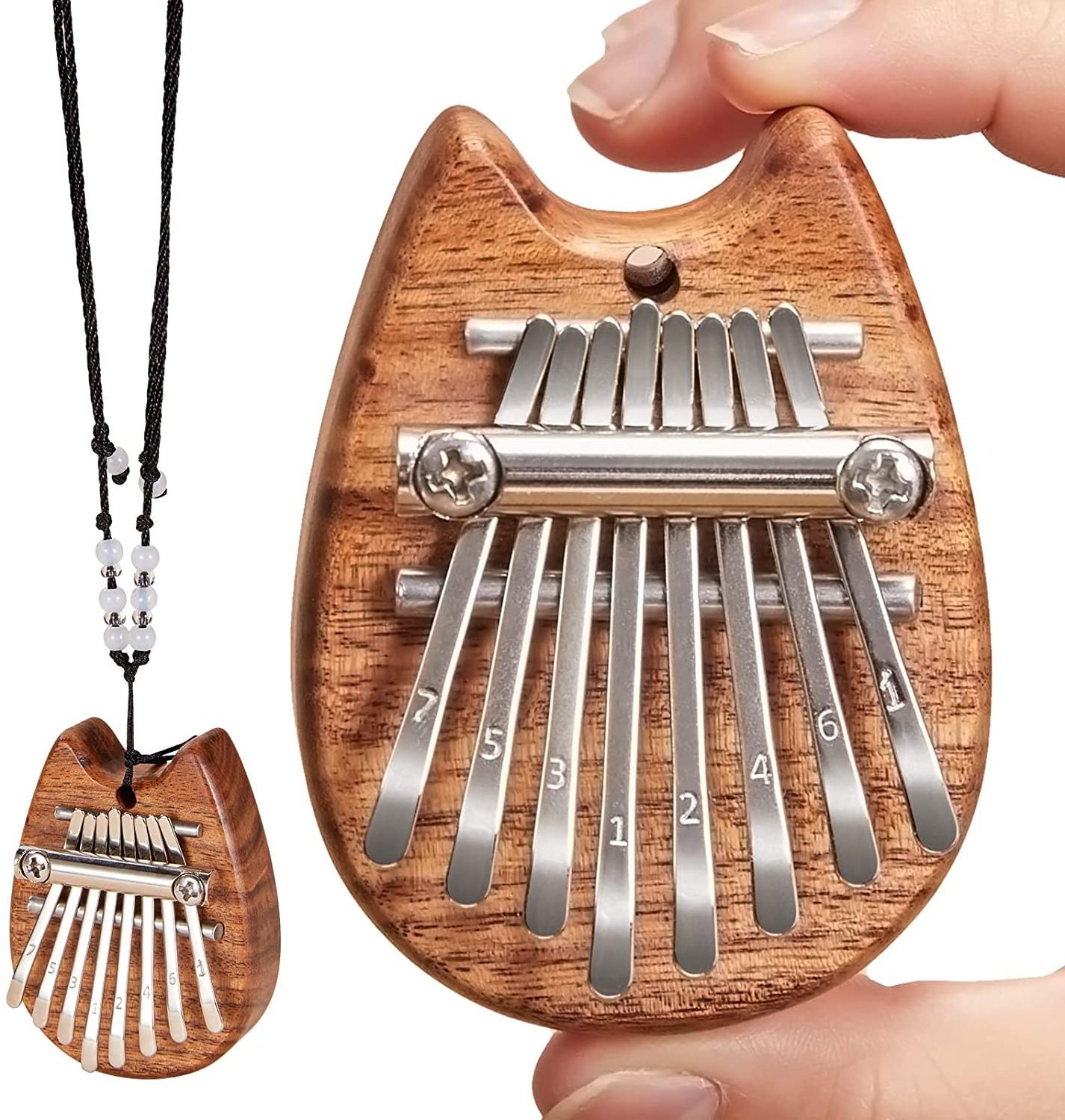 Portable Marimba Musical Thumb Piano with Lanyard Solid Wood 8 Keys Finger Piano Mini Kalimba Thumb Piano