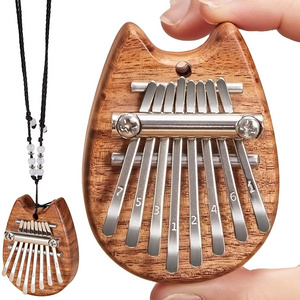 Portable Marimba Musical Thumb Piano with Lanyard Solid Wood 8 Keys Finger Piano Mini Kalimba Thumb Piano