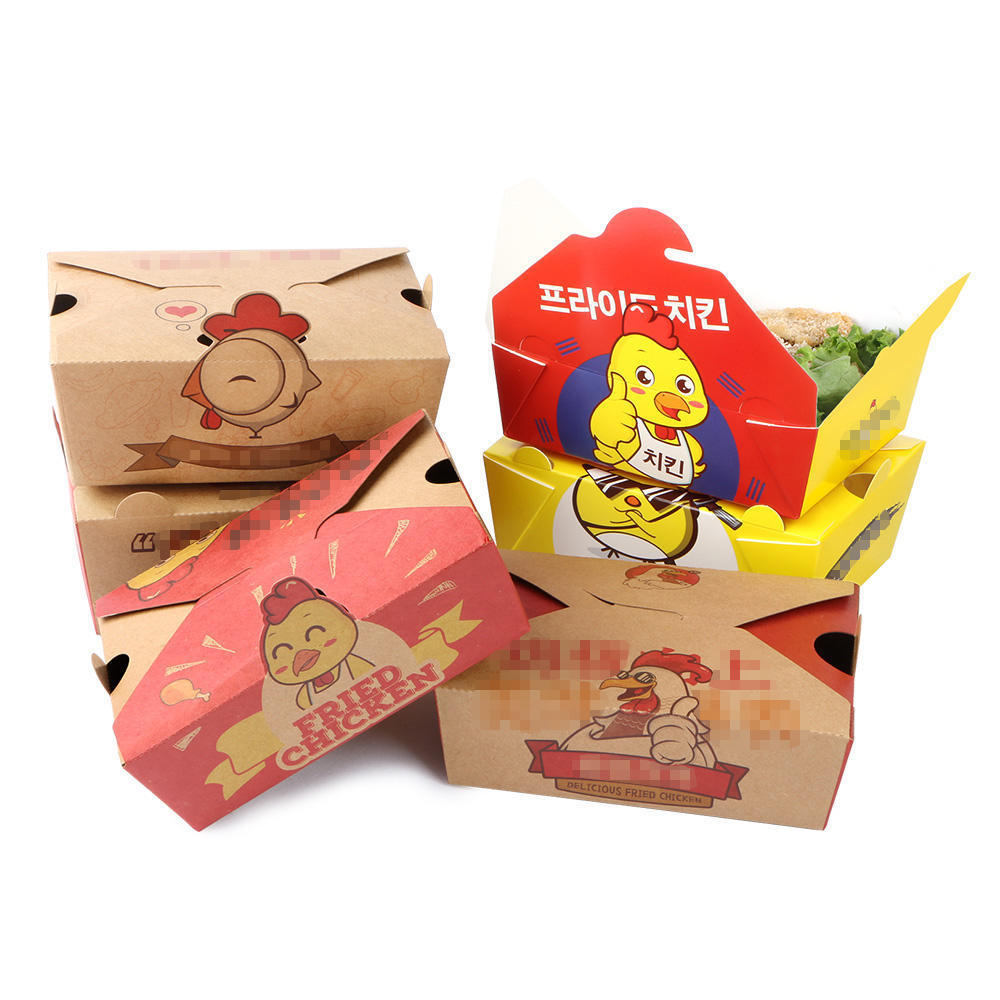 Custom Printed Logo Kraft Paper Lunch Box with Pe Coating Disposable Greaseproof Snack Fries Fried Chicken Takeaway Packaging