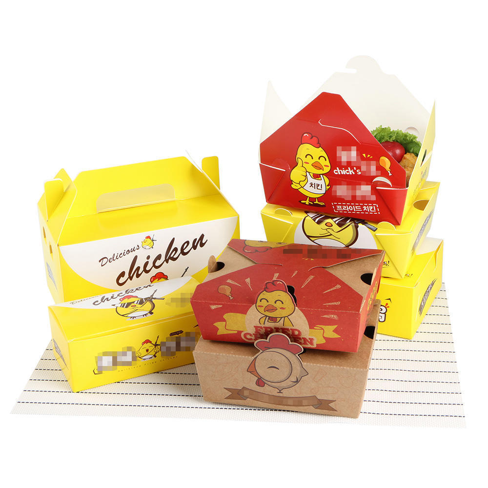 Custom Printed Logo Kraft Paper Lunch Box with Pe Coating Disposable Greaseproof Snack Fries Fried Chicken Takeaway Packaging