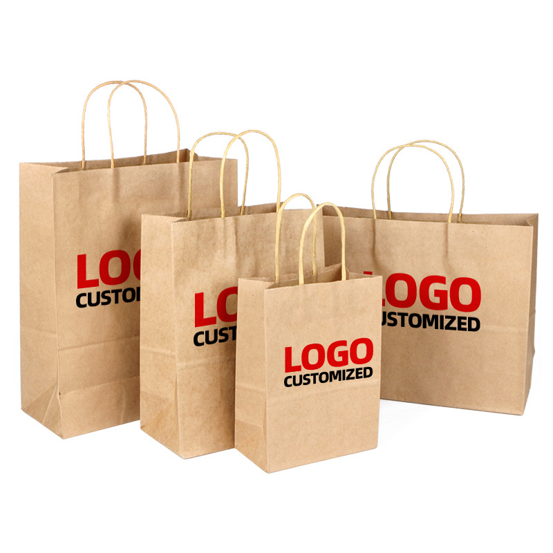 Customize Printing Brown Craft Kraft Paper Gift Food Takeaway Paper Bag With Your Own Logo sac en papier kraft