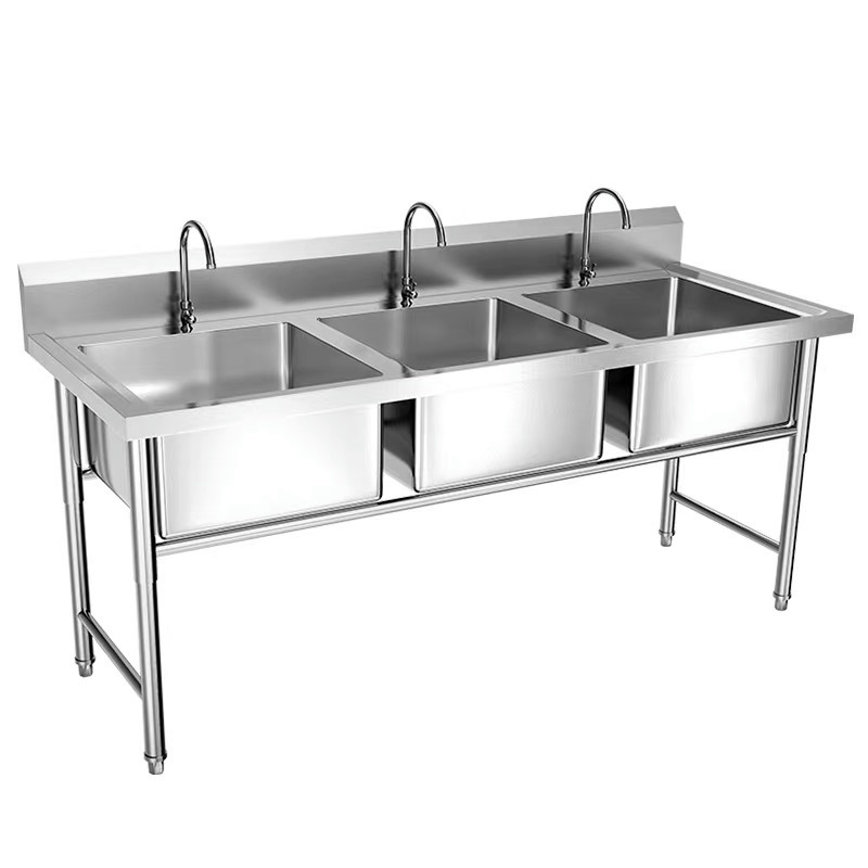 Commercial stainless steel sink three trough wash basin three star dish basin restaurant