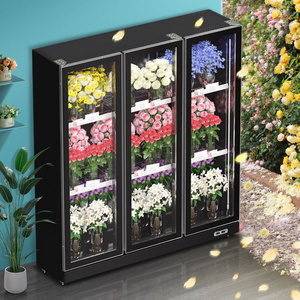 Commercial movable Portable type small double door Showcase Flowers Glass Door Display Flower Refrigerator