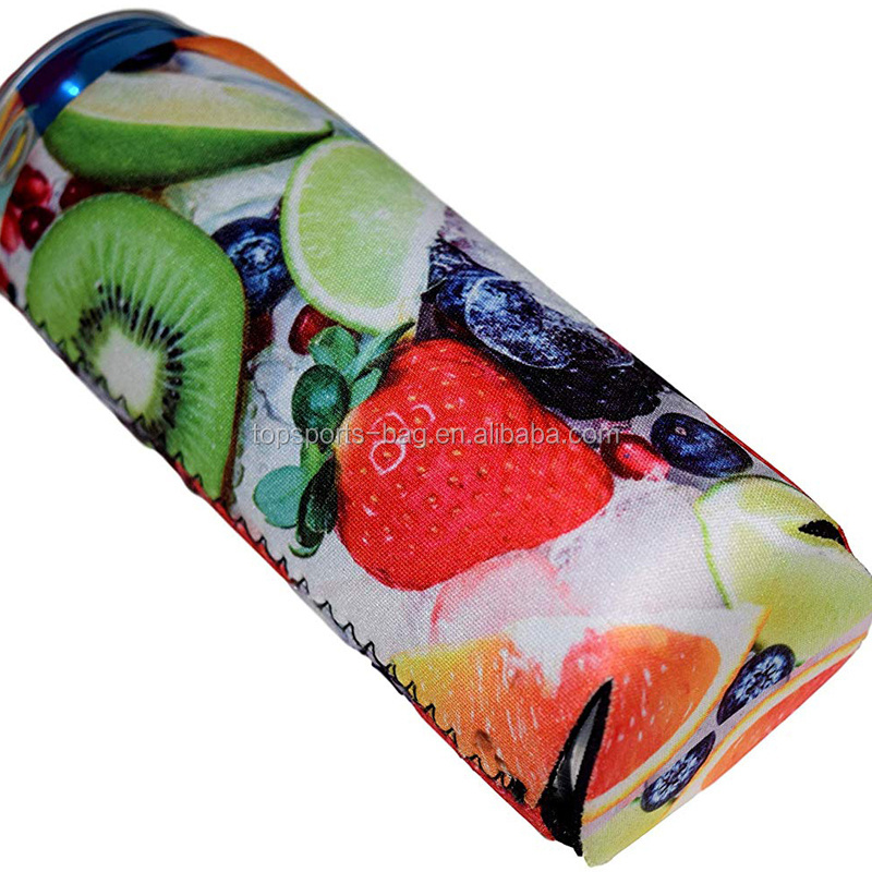 Kiwifruit Pattern Printing Neoprene Slim Can Thermal Sleeves 12 oz Slim Beverage Insulators for Red Bull