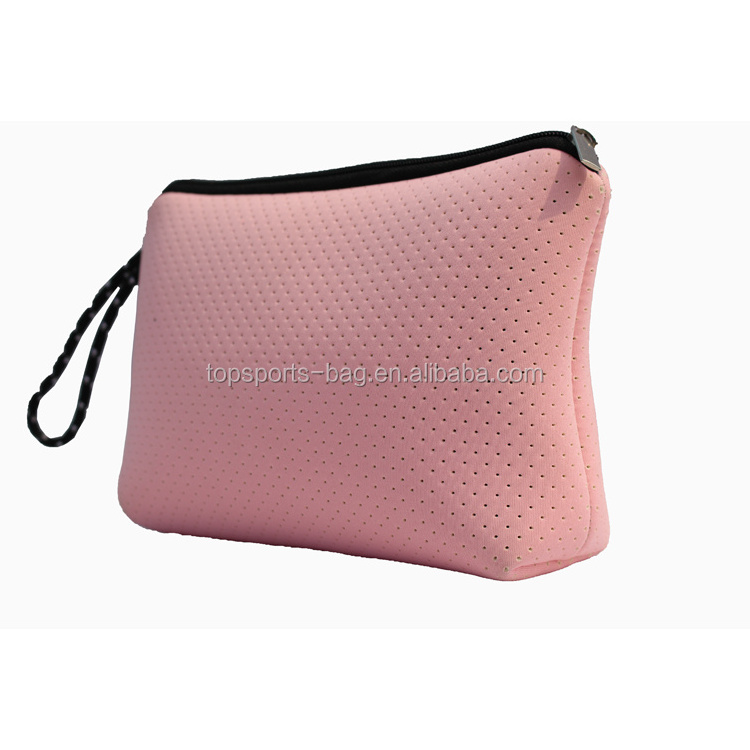 Wholesale Beauty pink large capacity neoprene makeup brush bag girls toiletry case