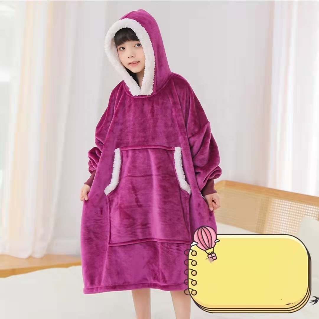 Wholesale Flannel Fleece Sherpa Oversized Hooded Blanket For Winter Indoor TV