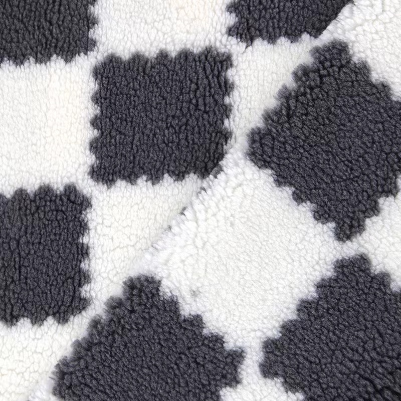 Jacquard Lamb Wool Checkerboard Small Square Lamb Wool Jacquard Plaid Lamb Wool Clothing Flannel Fabric