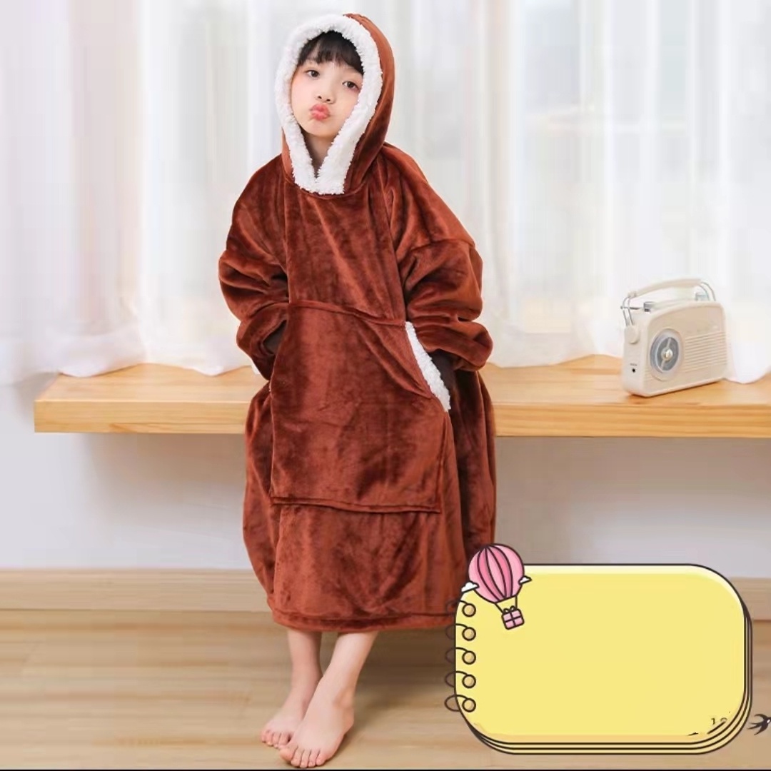 Wholesale Flannel Fleece Sherpa Oversized Hooded Blanket For Winter Indoor TV