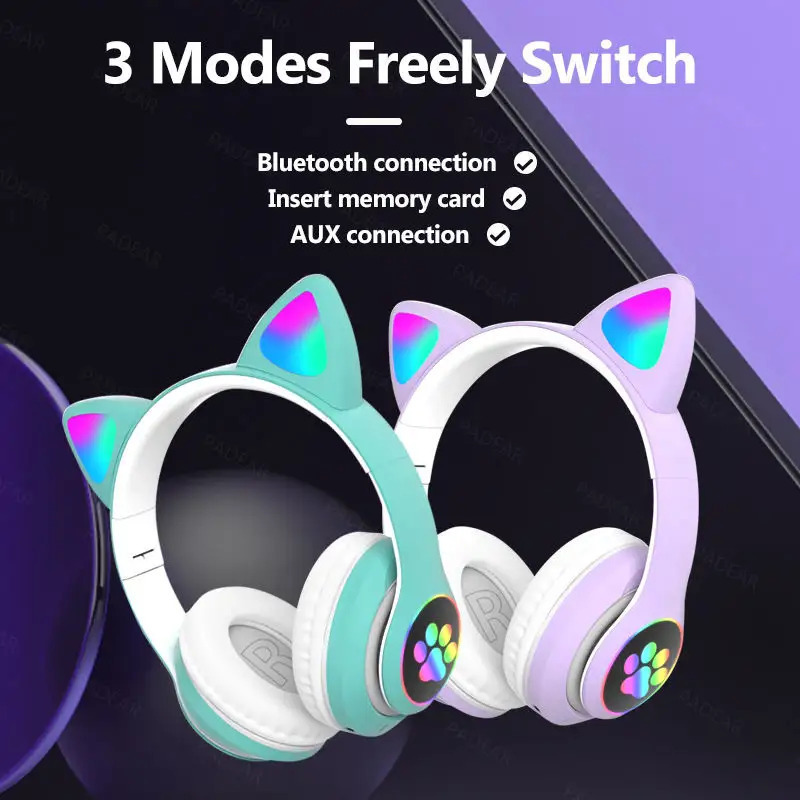 Hot Sale Mobile Phone Computer Music Accessories Bluetooth RGB Gaming Atmosphere Light Activity Gift Cat Wireless Headset