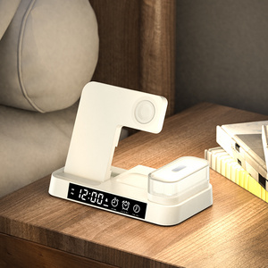 High Quality Wireless Charging 3 In 1 For Watches Headphone Phone Wireless Charger 3 In One With Led Lamp Clock